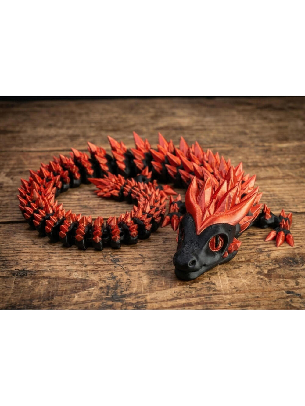 3D Printed Crystal Dragon -PLA- Black and Red - 2 Ft Long - Articulated dragon